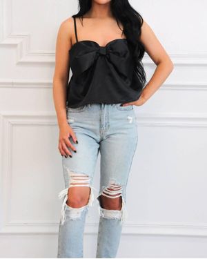 Day + Moon Atlas Satin Bow Babydoll Top - Blue