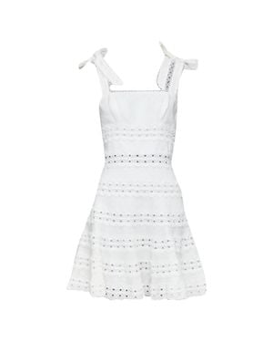 Zimmermann Tie Shoulder Linen Eyelet Lace Mini Dress - White