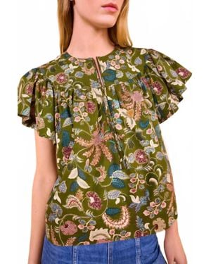 Ulla Johnson Perline Flutter Sleeve Blouse - Green