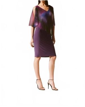 Joseph Ribkoff Metallic Pleated Overlay Sheath Dress - Red