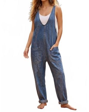 SurelyMine Sedona Vintage Denim Utility Jumpsuit - Blue