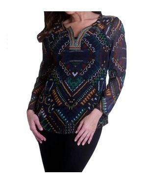 Angel Long Sleeve Tie Neck Blouse - Blue