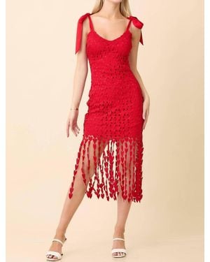 Main Strip Shoulder Strap Tie With Heart Lace Fringe Dress - Red