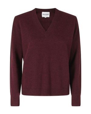 Kujten Lita Burgundy Long-Sleeve V-Neck Cashmere Sweater - Purple