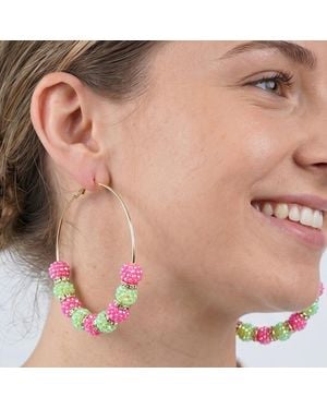 Fashnzfab Oversized Colorful Shamballa Ball Beaded Hoop Earrings - Multicolor