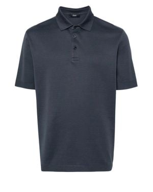 Herno Double-Layered Cotton Piqué Polo With Ribbed Detailing - Blue