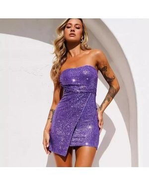 TRUEDAMES Tube Top Dress Sequins Off-The-Shoulder Temperament Short Slim-Fitting Hip-Wrapped Dress Skirt Gradual Change Sequins - Purple
