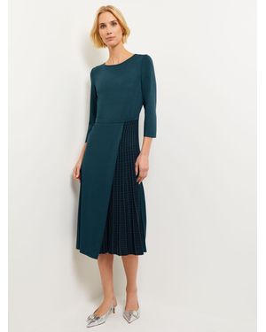 Misook Pleated Contrast Panel Soft Knit Dress, Marine - Blue