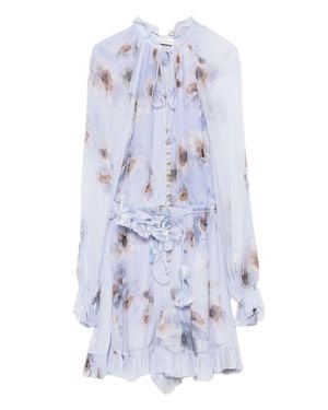 Zimmermann Floral Print Light Playsuit With Ruffled Hem - Blue