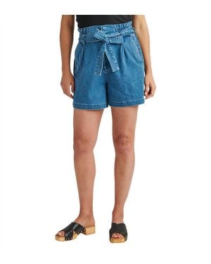 Jag High Rise Belted Pleated Paperbag Short - Blue