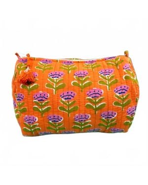 Folklore Couture Quilted Makeup Cosmetics Toiletry Bag - Orange