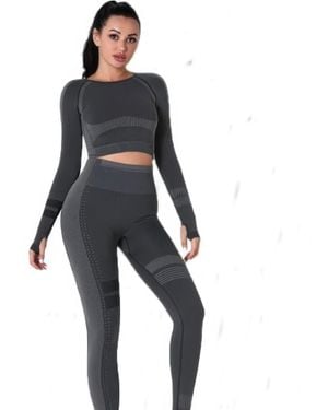 TRUEDAMES Seamless Long Sleeve Solid Yoga Set - Black
