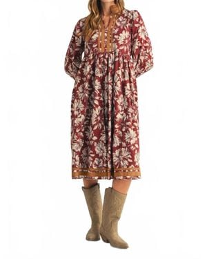 Jodifil Solid Contrast Floral Dress - Brown