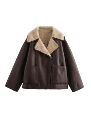 TRUEDAMES Reversible Fur & Leather Jacket - Brown