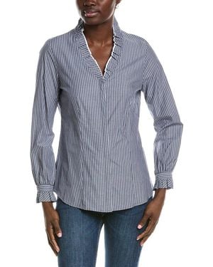 Anne Klein Ruffle Button Down Shirt - Blue