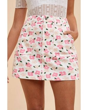 Anniewear The Floral Denim Mini Skirt - Pink