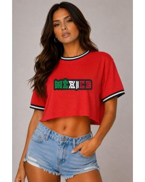 TRUEDAMES Micro Mesh Mexico Print Crop Top - Red