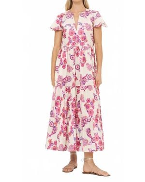 Oliphant Painted Florals V-Neck Maxi Dress - Pink