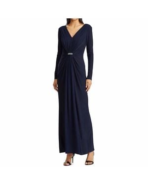 Ralph Lauren Lighthouse Overlay Long Sleeve Gown - Blue