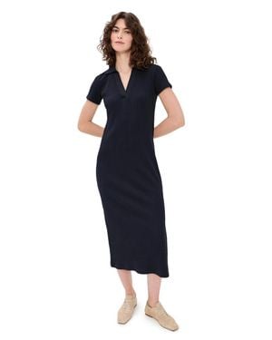 Vince Polo Dress Coastal Ribbed Cotton V-Neck Short Sleeve Gbo3805 - Blue