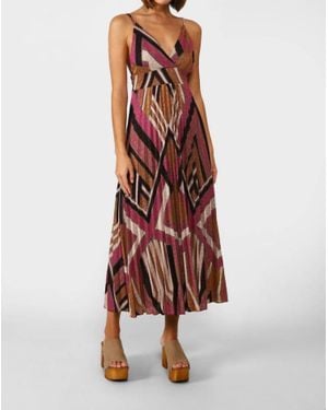 Dixie Studio Long Pleated Geometric Design Dress - Red