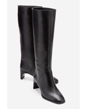 Forever & Always Shoes Taly Leather Block Heel Knee High Boot - Black