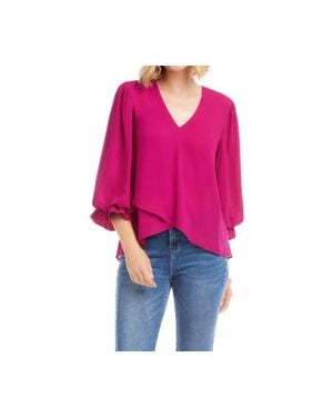 Karen Kane Liora Layered Sleeve Asymmetric Top - Pink