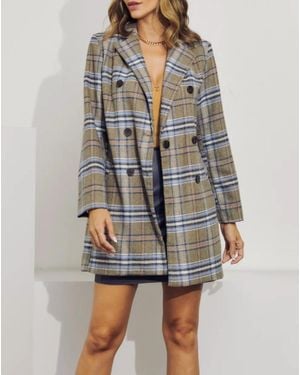 J.Nna Double-Breasted Checked Coat - Gray