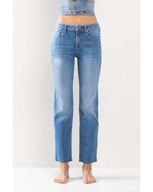 Sneak Peek Jenna Cropped Raw Hem Jeans - Blue