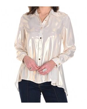 FRANK LYMAN High Low Shimmer Blouse - Natural