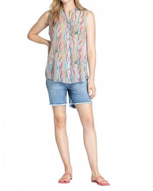 Apny Print Chiffon Button-Up Sleeveless Top - Blue