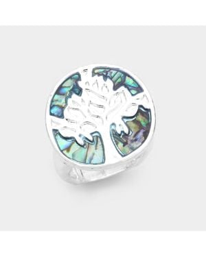 Fashnzfab Abalone Tree Of Life Stretch Ring - Blue