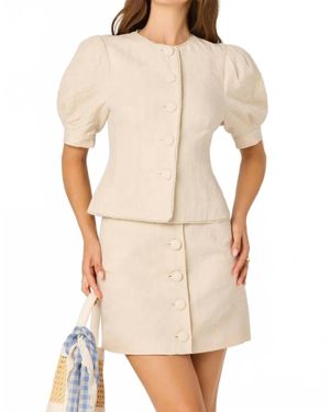 Astr Cailey Puff Sleeve Button-Front Top - Natural
