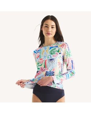 Nautica Printed Long-Sleeve Rash Guard Swim Shirt - Blue