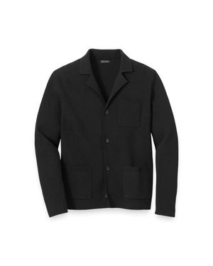Paul Fredrick Cotton Notch Lapel Cardigan Sweater - Black