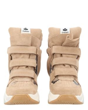 Isabel Marant Cow Suede Velcro Straps Chunky Sneakers - Natural
