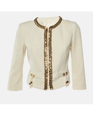 Elisabetta Franchi Cream Cady Chain Trim Jacket - Natural
