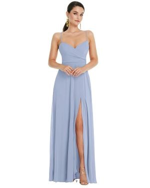 Lovely Adjustable Strap Wrap Bodice Maxi Dress With Front Slit - Blue
