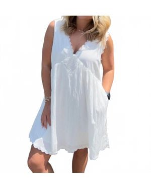 TCEC Scalloped Lace Trim Detail Babydoll Mini Dress - White