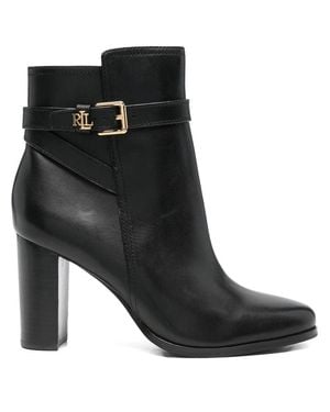 Ralph Lauren Decorative Strap Leather Ankle Boots - Black