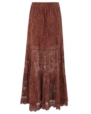 Miss Bikini Flared Long Lace Skirt With Scalloped Hem - Brown