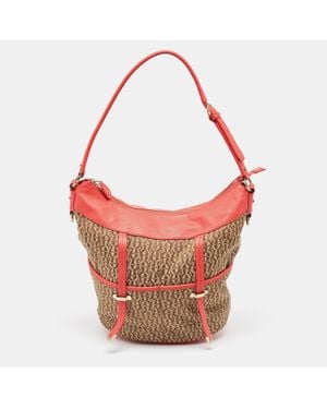 Aigner Coral/ Monogram Canvas And Leather Bucket Bag - Red