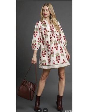 Umgee Printed Babydoll Mini Dress - Natural