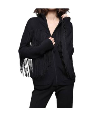 Minnie Rose Cotton Shaker Mock Neck Zip Up Jacket - Black