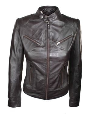TruClothing Real Leather Vintage Slim Fit Biker Jacket - Black