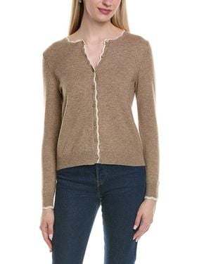 Sofiacashmere Tipped Scalloped Wool & Cashmere-Blend Cardigan - Blue