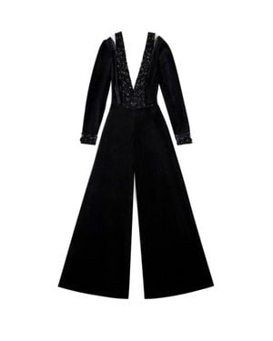 Saiid Kobeisy Velvet Flared Jumpsuit With A Beaded Top - Black