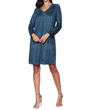 Joh Short Suede V-Neck Dress With Pockets - Blue