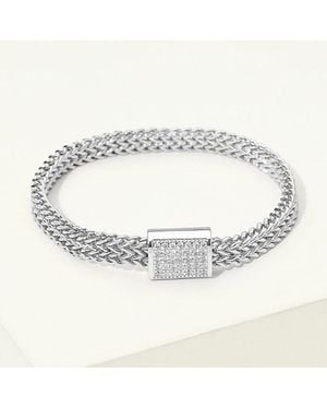 Fashnzfab 14K Plated Cz Pave Clasp Accent Braided Mesh Magnetic Bracelet - Metallic