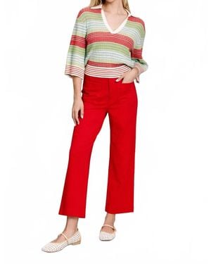 Apny Ribbed Stripe Polo Top - Red